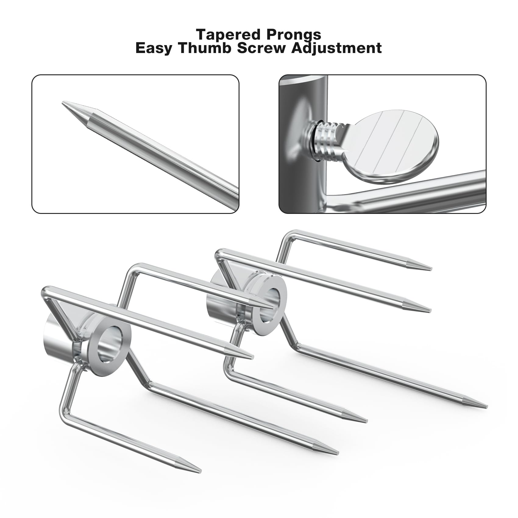 only fire Rotisserie Meat Forks for Most Grills - Include 2pcs 4 Pronged Rotisserie Forks and 1pc Double Sided 4 Pronged Rotisserie Fork