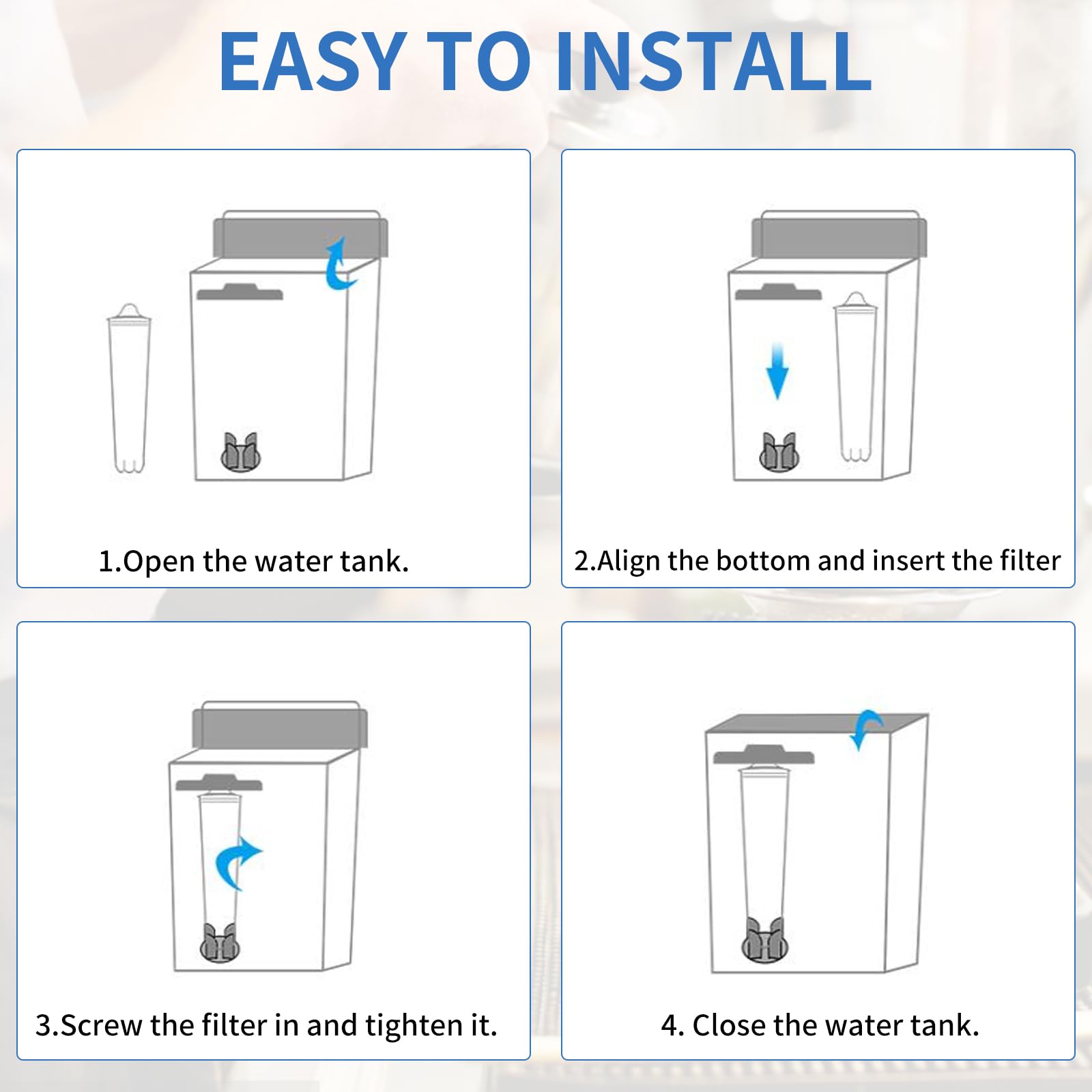 Bewafia Blue Filter Replacement for Jura Claris Blue Capresso Clearyl Coffee Machine Water Filter,4 Pack