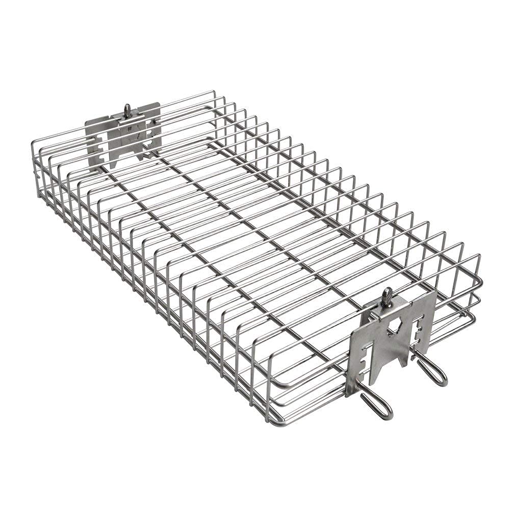 Onlyfire 6042 Chrome Plating Steel Flat Spit Rotisserie Grill Basket Fits 1/2” Hexagon, 3/8" Hexagon, 3/8" Square & 5/16" Square Spit Rods for Any Grill