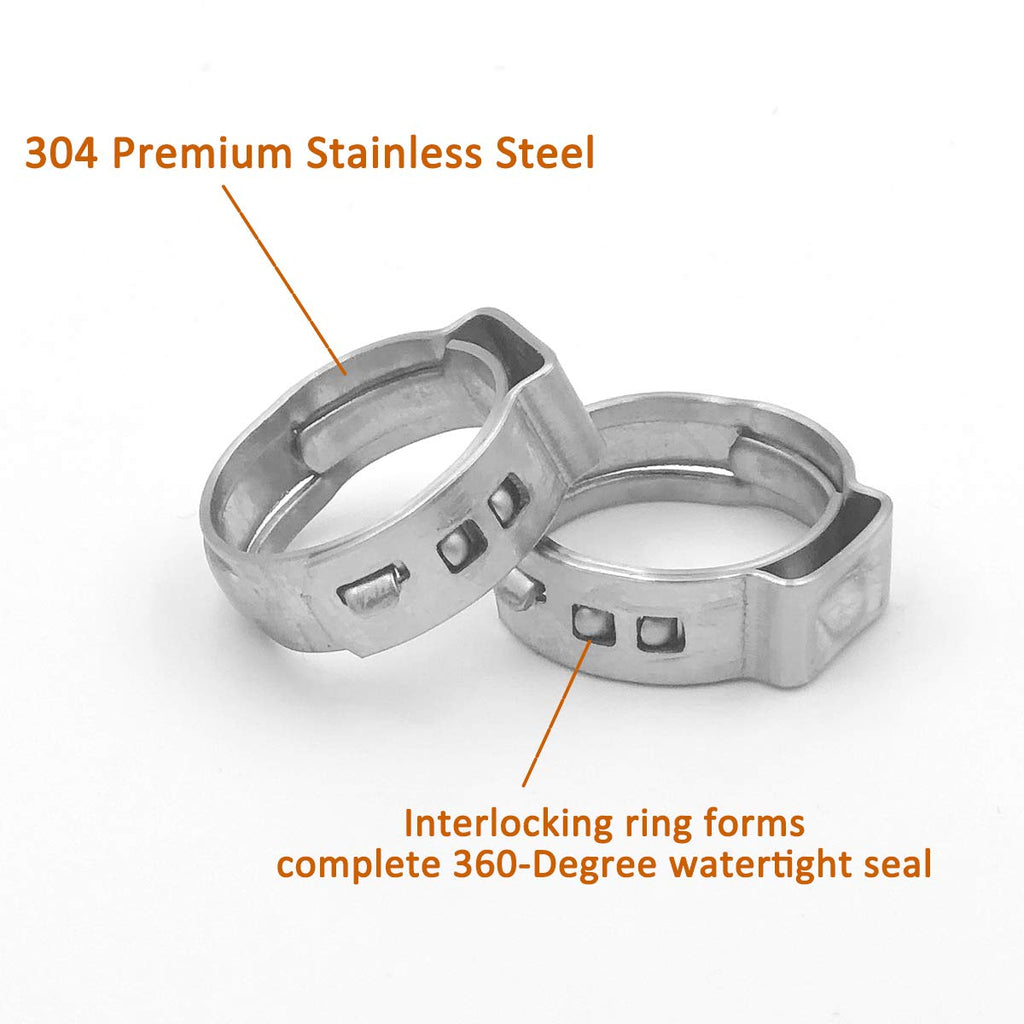 ISPINNER 100pcs 1/2 Inch PEX Cinch Clamps, 304 Stainless Steel Cinch Crimp Rings Pinch Clamps for PEX Tubing Pipe Fitting Connections (1/2 Inch)