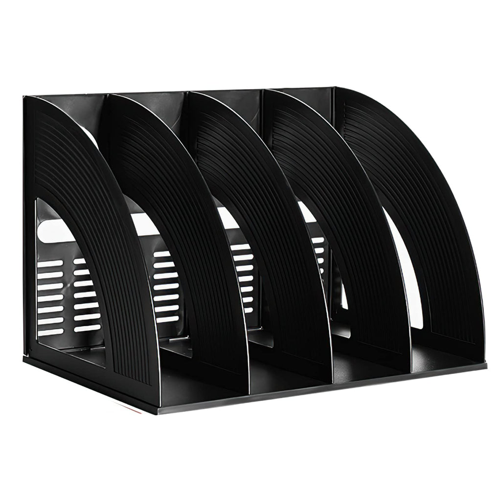 Marte Vanci Magazine File Holder Plastic Desk Storage Organizer 33 x 23.5 x 23.5cm Vertical File Folder Holder for Paper Magazine Documents and Books (Black 4 Sections)