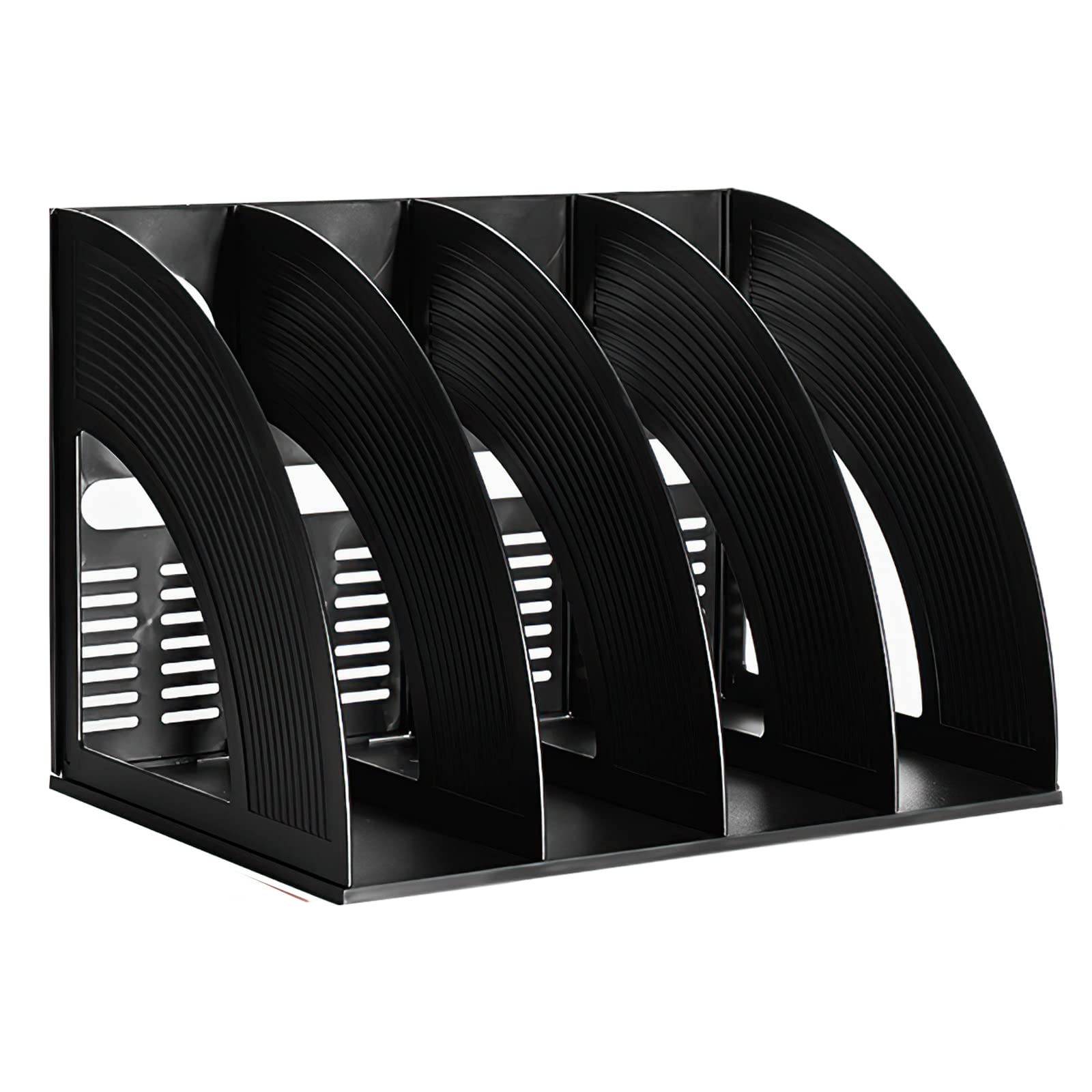 Marte Vanci Magazine File Holder Plastic Desk Storage Organizer 33 x 23.5 x 23.5cm Vertical File Folder Holder for Paper Magazine Documents and Books (Black 4 Sections)