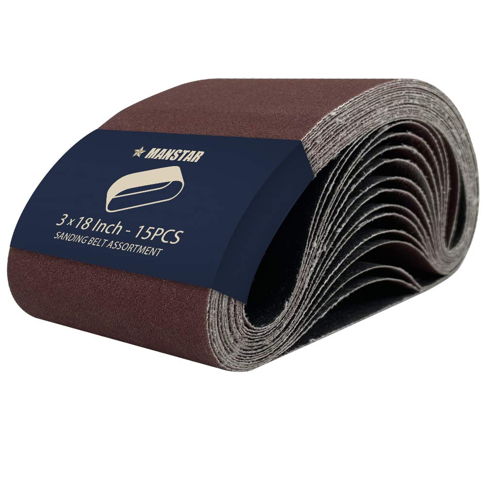 15 Pcs 3 x 18 Inch Assorted Aluminum Oxide Sanding Belt,80/120/150/240/400 Grit