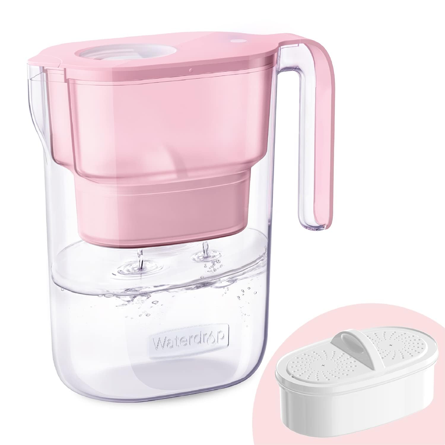 Waterdrop PT-05P Water Filter Pitcher, 7-Cup Capacity, NSF Certified, 5X Longer Filter Life, Up to 200 Gallons, for Fridge, Countertop, and Gift Giving, Reduces PFOA/PFOS, Chlorine, Pink