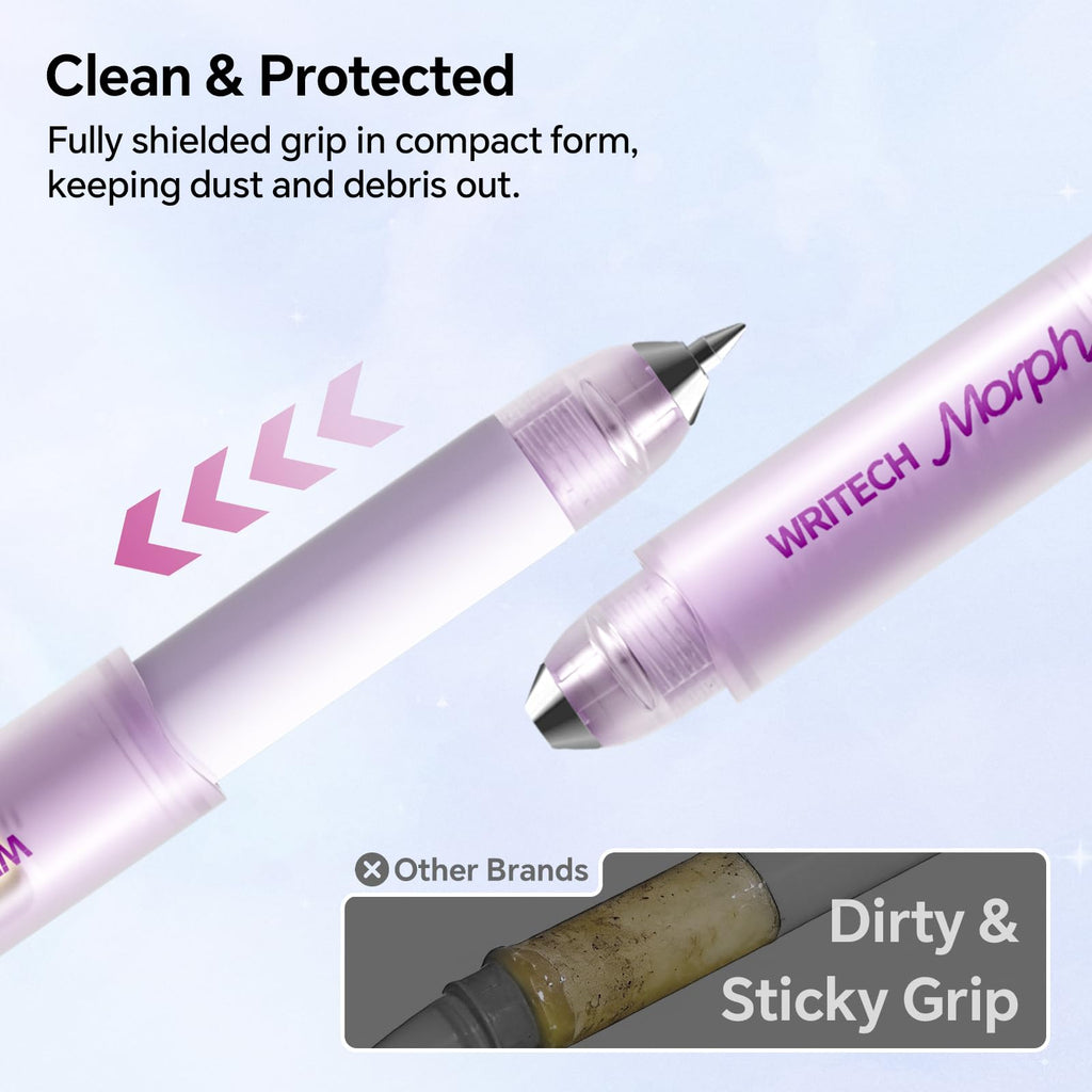 WRITECH Morph Extendable Gel Pen: 0.7mm Medium Point Black Ink Pocket-to-Full-Size Design Translucent Soft Grip Barrel Includes 2 Pens and 2 Refills Dual-Length Pocket Pen 4.6" to 6.1"