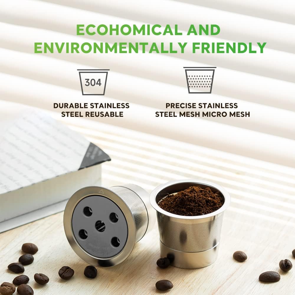 2 Pack Stainless Steel Reusable K Cups for K eurig Supreme & Supreme Plus/K Slim/K-Duo Gen2/K-Brew Chill, Five Hole Universal K-eurig Refillable Coffee pod Filter with MultiStream