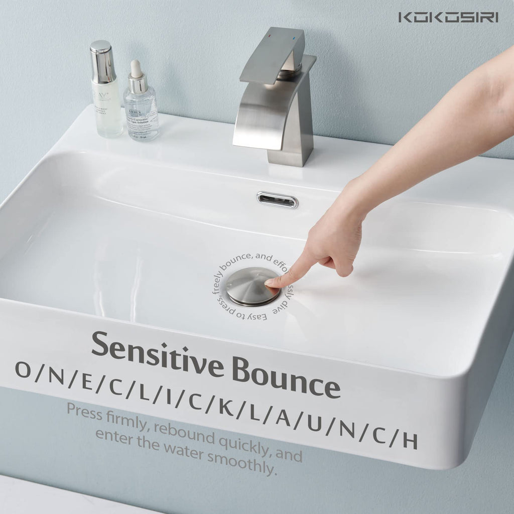 KOKOSIRI Bathroom Sink Drain with Detachable Hair Catcher, Brushed Nickel Pop Up Sink Drain with Strainer Basket Anti Clogging for Vanity Vessel Sink with Overflow, C1001BR
