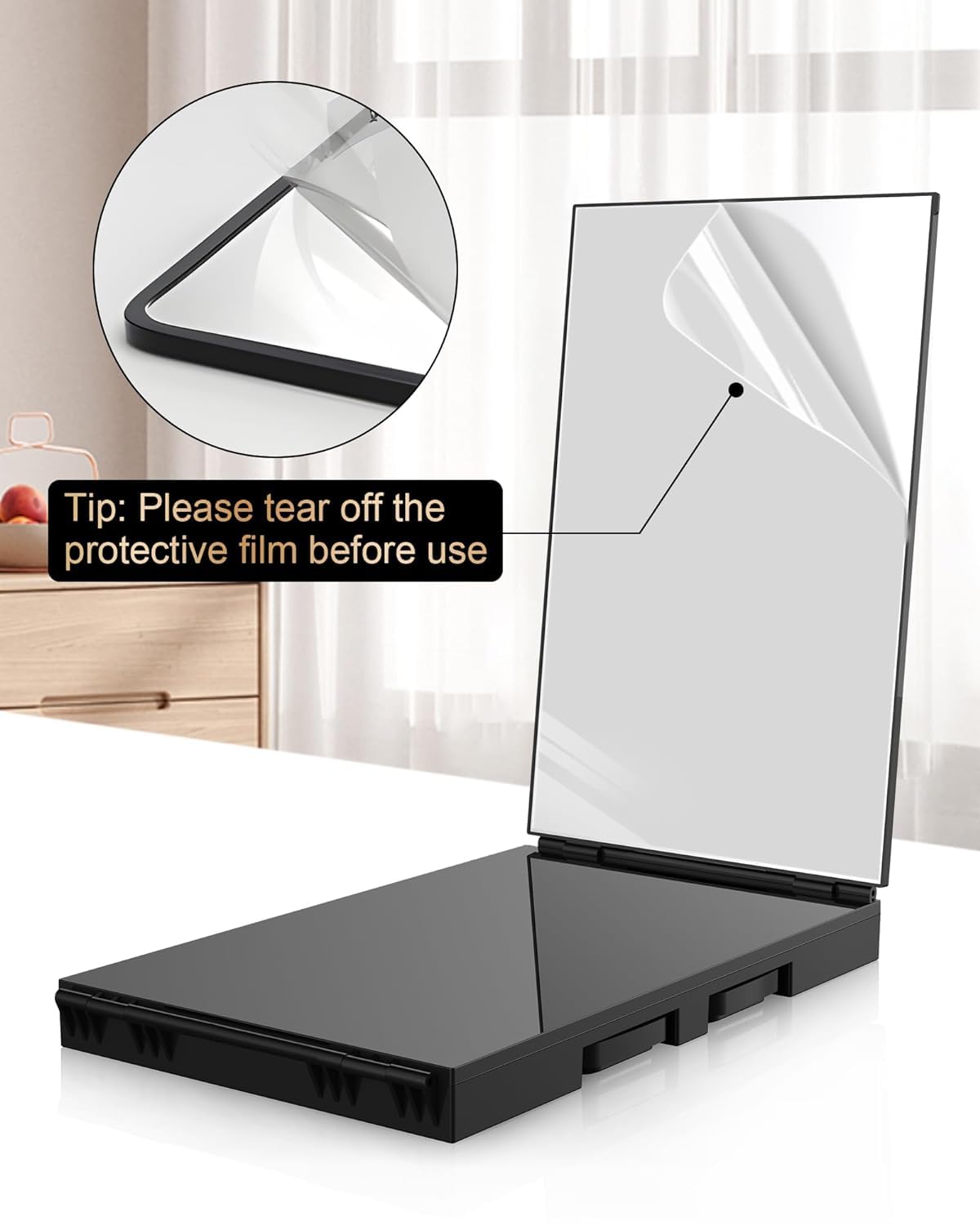 3 Way Mirror for Self Hair Cutting, 360 Trifold Self Haircut Mirror 3 Sided Makeup Mirror to See Back of Head with Height Adjustable Hooks, for Hair Cutting, Makeup, Shaving, Braiding, Styling