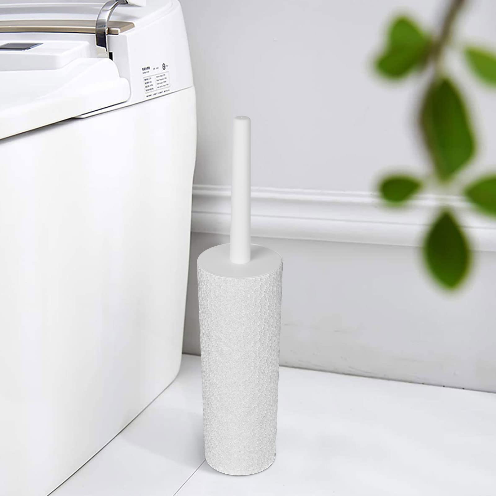 Topsky 2-Pack Closed Toilet Brush Compact Toilet Brush and Holder Plastic Round Barrel Loo Brush with Replacement Toilet Brush Head (White)