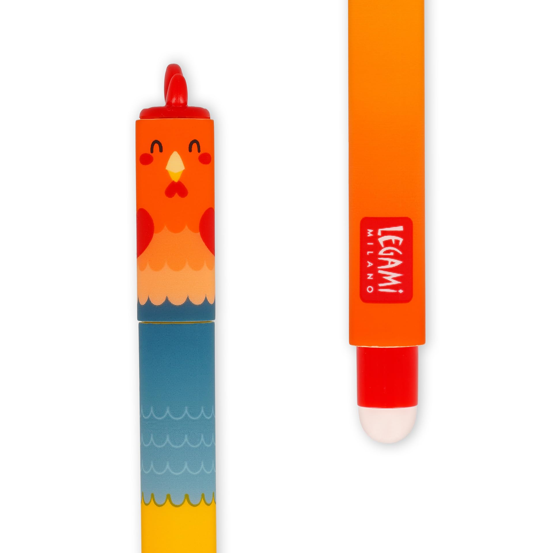 Legami - Set of 4 Farm Sweet Farm Erasable Gel Pens, Pens with Thermosensitive Erasable Ink, Black, Pink, Green, Red, Erases Without Consuming the Sheet, 0.7 mm Tip