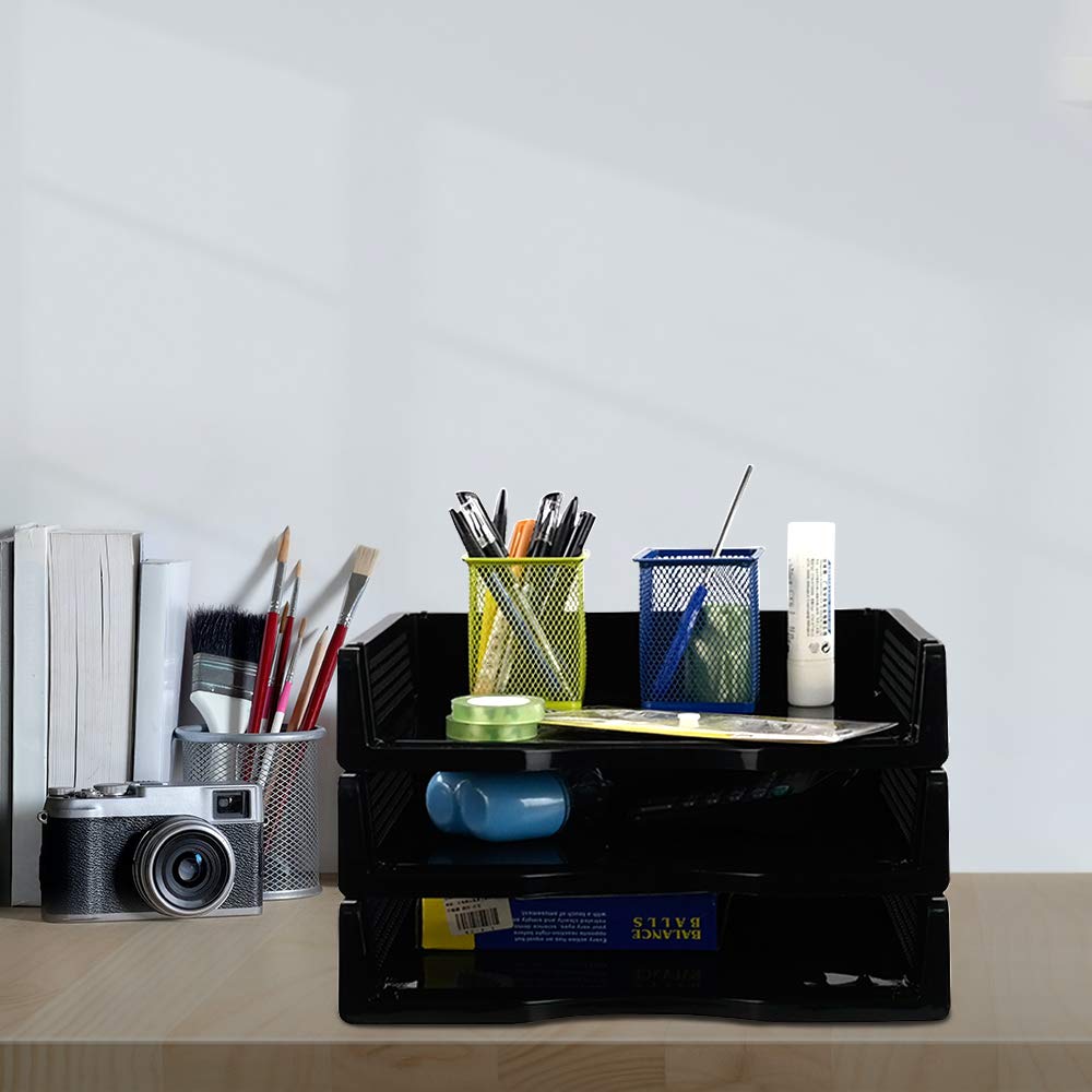 Minekkyes Stackable Office Tray, 6 Tier Document Letter Tray Organizer, Black Stacking Tray