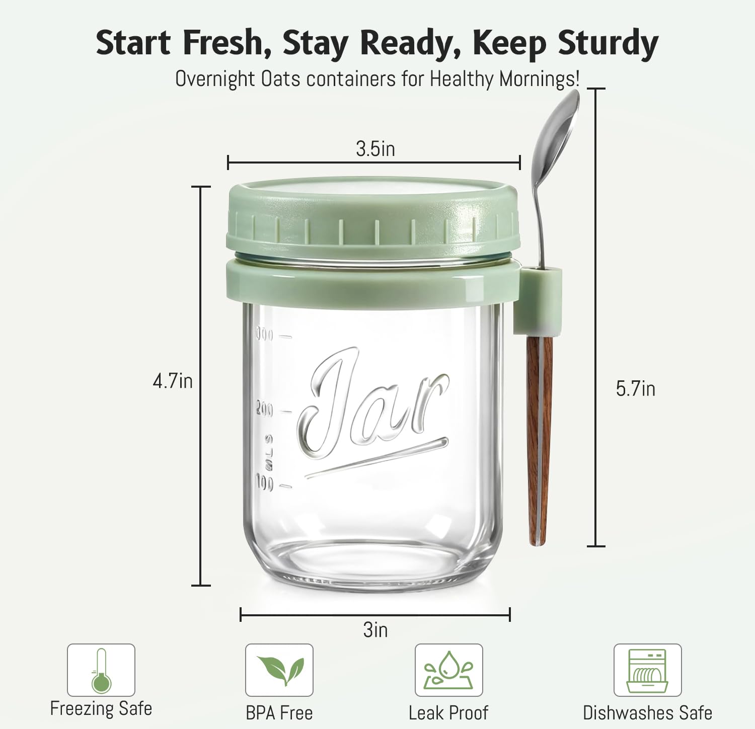 Oillase 4 Pack Overnight Oats Containers with Lids and Spoons, 16 oz Glass Mason Jars with Airtight Lids, Overnight Oats Jars for Milk, Cereal, Fruit