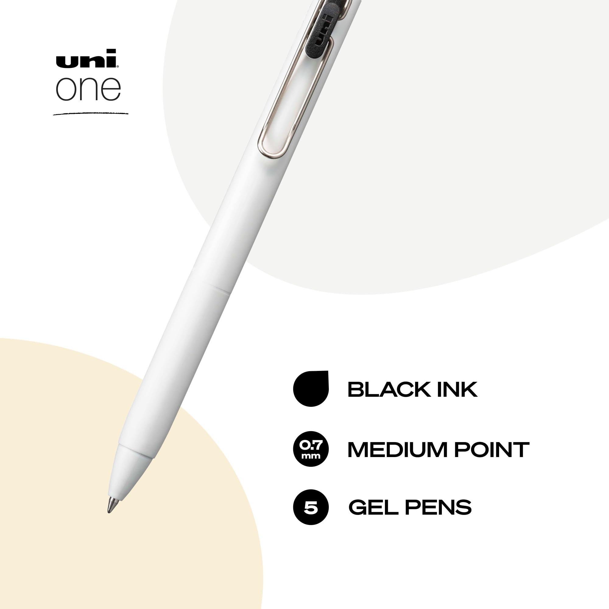 Uniball One Gel Pen 5 Pack; 0.7mm Medium Black Gel Ink | Office Supplies Sold by Uniball are Ballpoint Pen; Colored Gel Fine Point; Smooth Writing