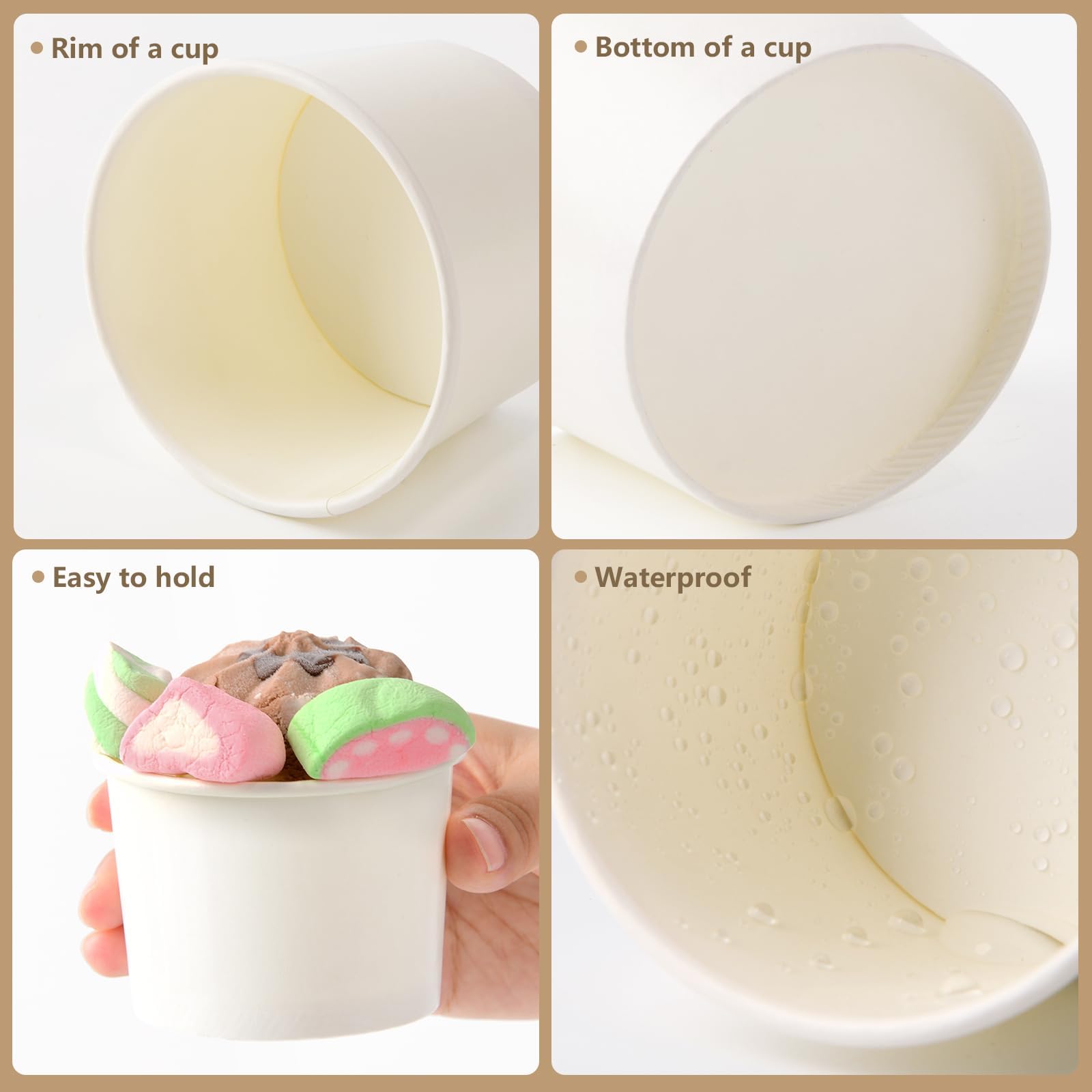 Belinlen 100 Count 4 oz Paper Ice Cream Cups Frozen Yogurt Cup Dessert Bowls Frozen Dessert Supplies(White)