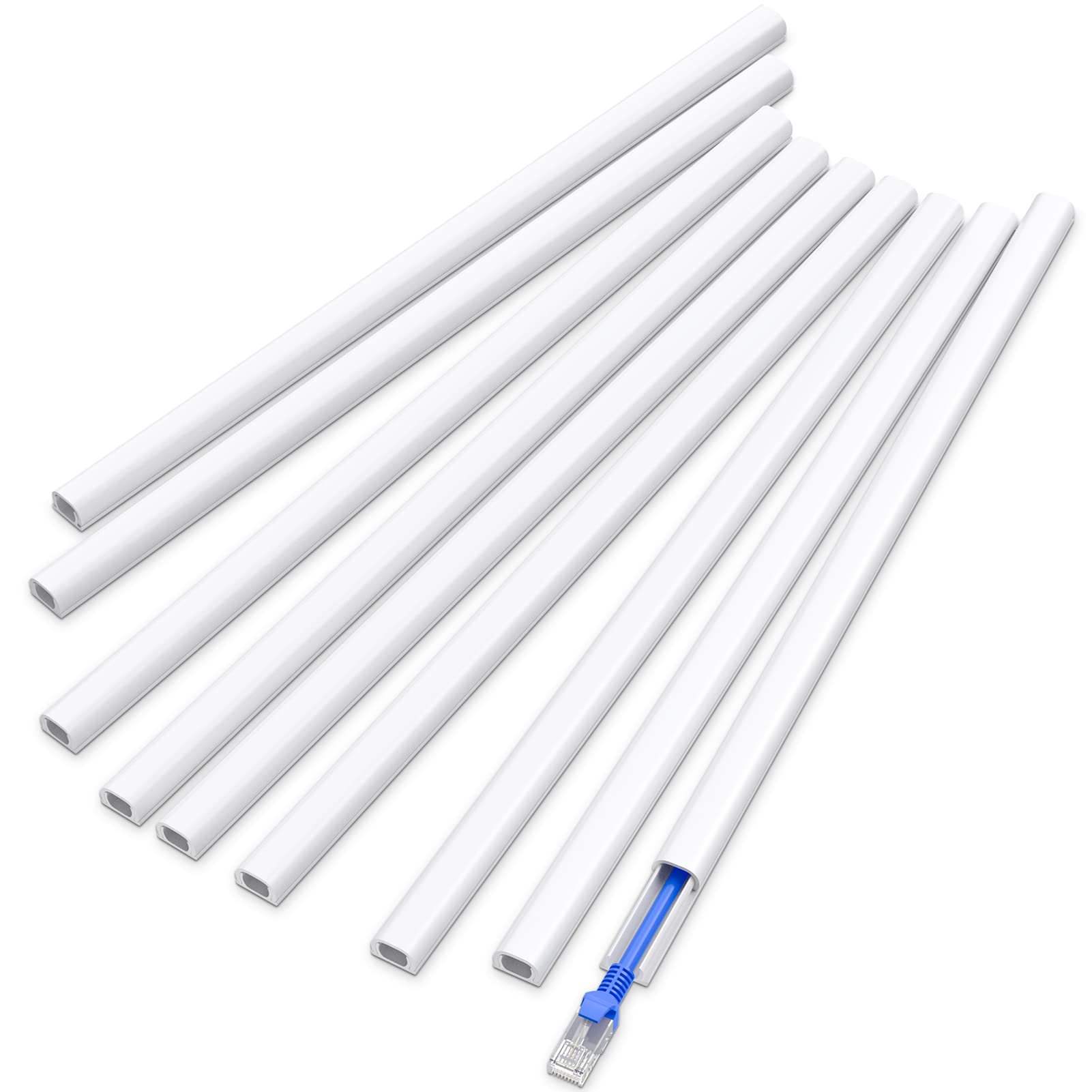 Delamu Cord Cover Wall, 128in One-Cord Channel Hider, Mini Size Wire Covers for Cords, Paintable Wire Hider for Wall, Cable Concealer to Hide Ethernet Cable, 9X L14.2in W0.48in H0.3in, White