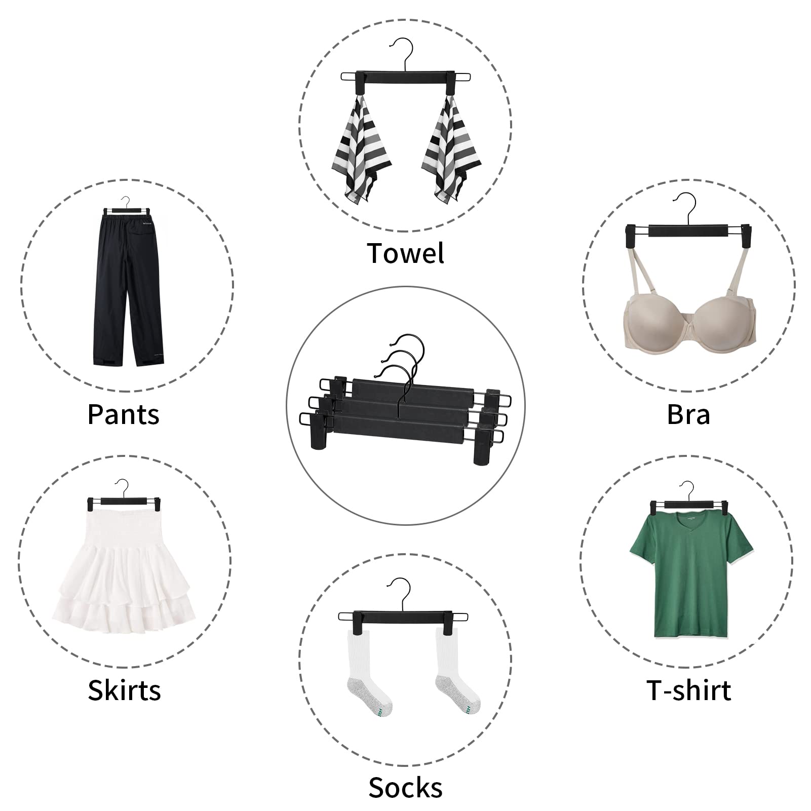 Lamitocs Pants Hangers with Adjustable Anti-Rust Clips for Pants (Black, 30Pack)