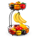 Auledio Iron 2-Tier Countertop Fruit Vegetables Basket Bowl Storage With Banana Hanger, Black, 64 ounces
