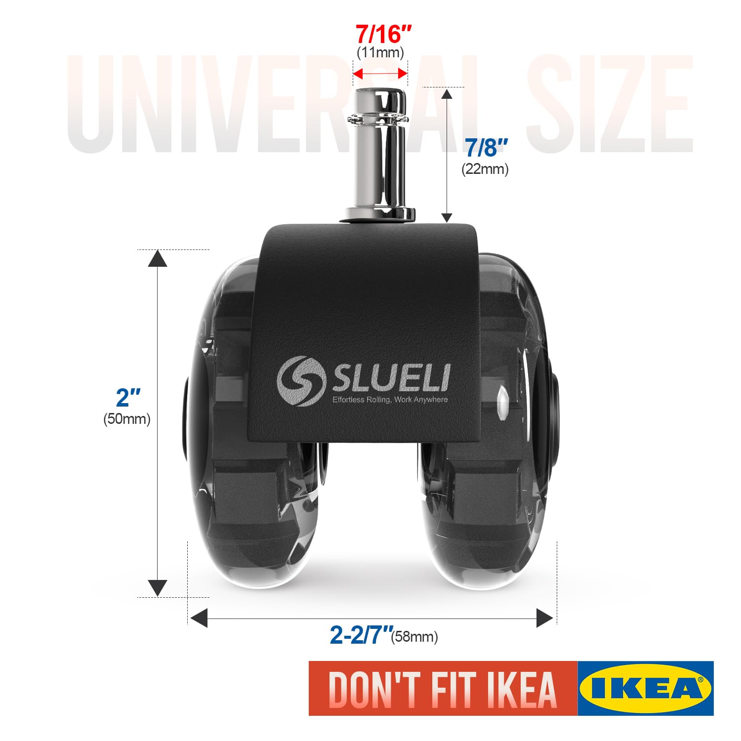 SLUELI Office Chair Wheels Casters-Protection for Hardwood Floors and Carpet, Heavy Duty Silent Computer Chair Wheels with Standard Stem 7/16″* 7/8″(11mm*22mm),Office Furniture Casters Set of 5(Black)