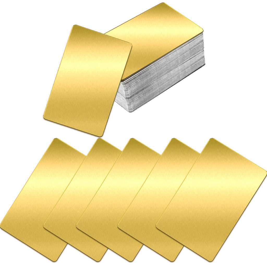 MaehSab 100 Pcs Gold Aluminum Business Cards, DIY Metal Name Cards, 3.4 x 2.1 Inch