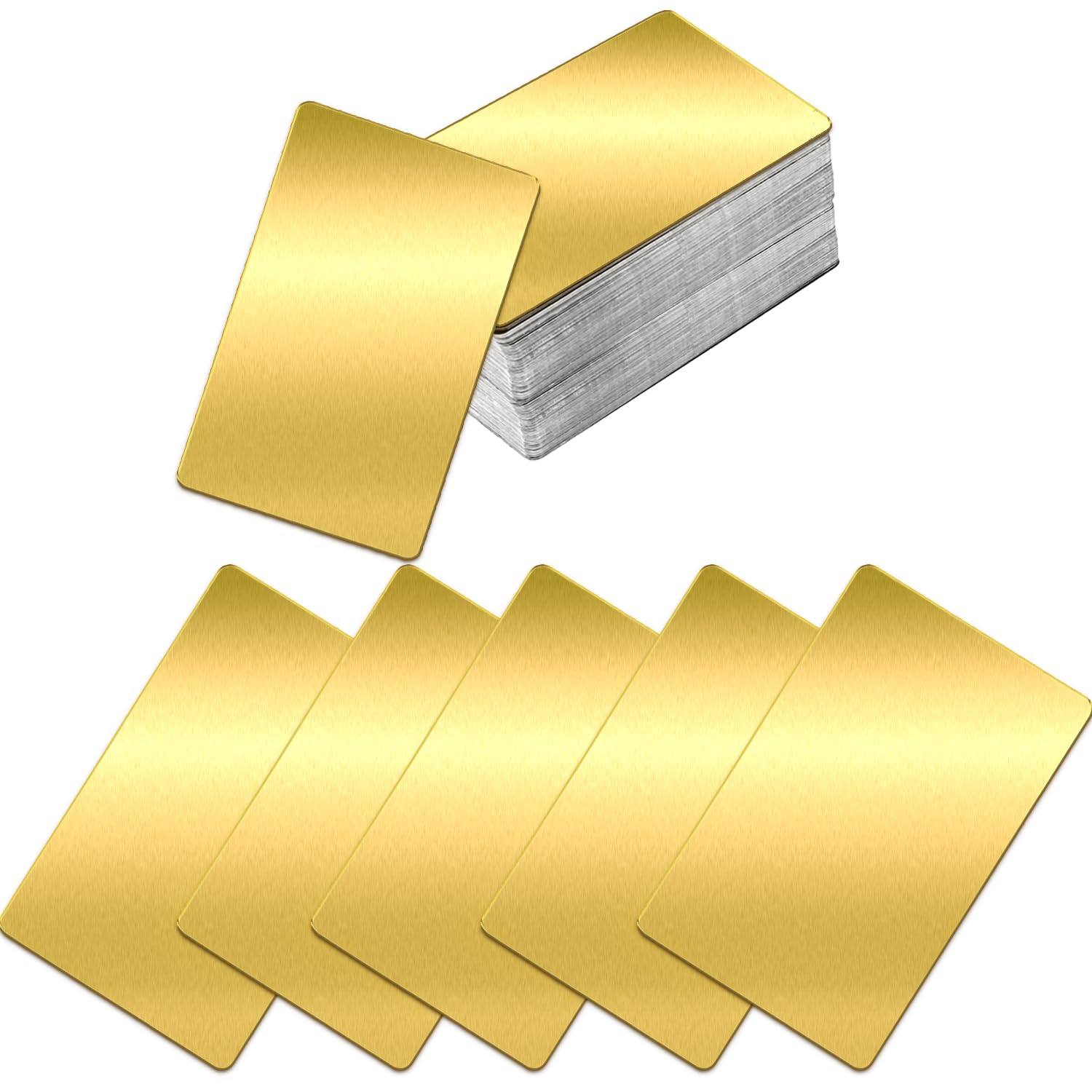 MaehSab 100 Pcs Gold Aluminum Business Cards, DIY Metal Name Cards, 3.4 x 2.1 Inch