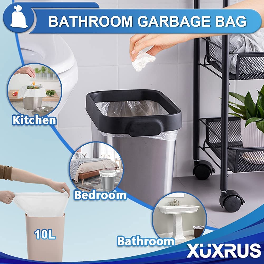 XUXRUS Small Garbage Bags 3 Gallon 200 Counts Bathroom Trash Bags Strong Clear Trash Can Bags Wastebasket Bin Liners Fit 8~10 Liter