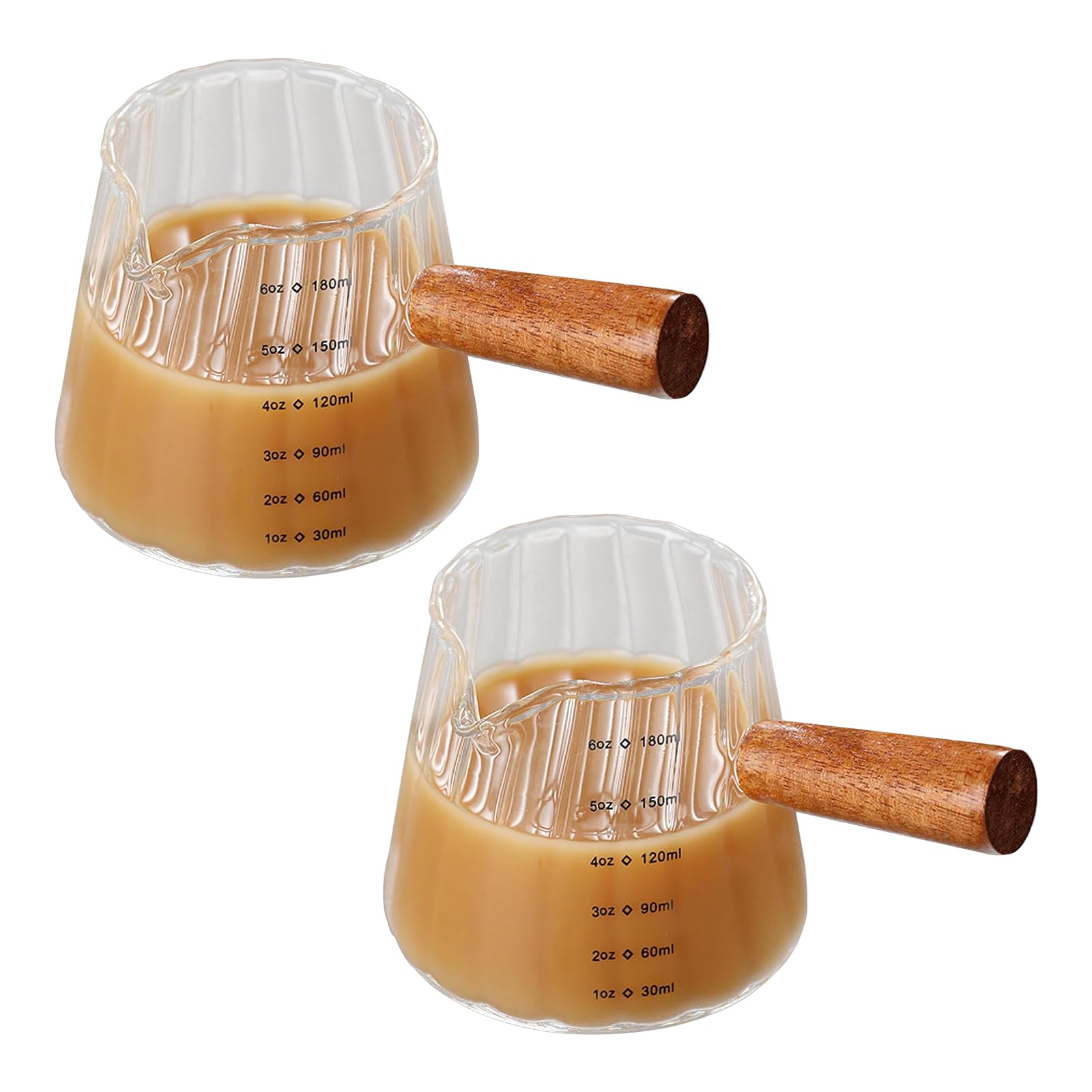 YQWIN 2Pcs Espresso Cups Espresso Measuring Cup Glass Espresso Cups with Handle 6 OZ Espressos Accessories Milk Frothing Pitcher Shot Glass Measuring Cups Frothing Cup Espressos Shot Glasses Coffee