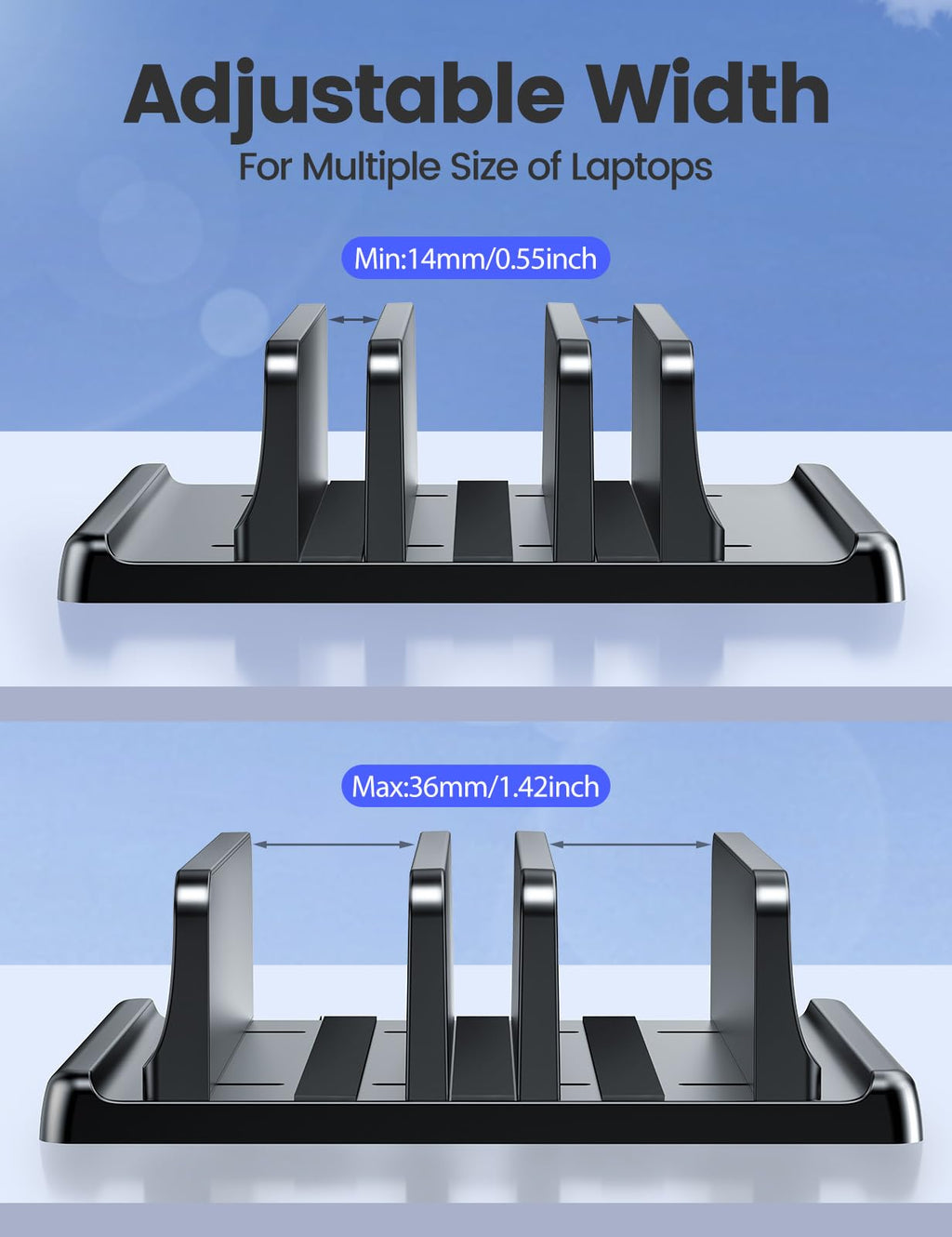 Vaydeer 3-Slot Vertical Laptop Stand Made of Premium ABS Plastics 5 in 1 Design Space-Saving Adjustable Desk Organizer for All MacBook/Chromebook/Surface
