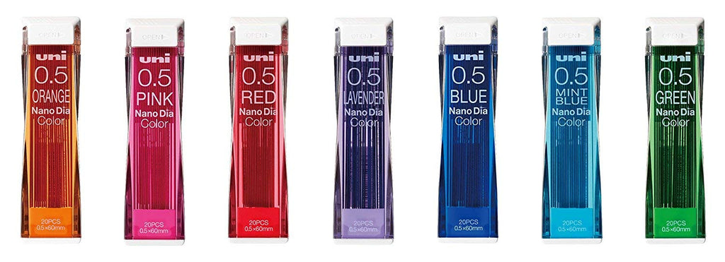 Uni NanoDia Color Mechanical Pencil Leads 0.5mm 7 Color Set, 7 Pack/total 140 Leads