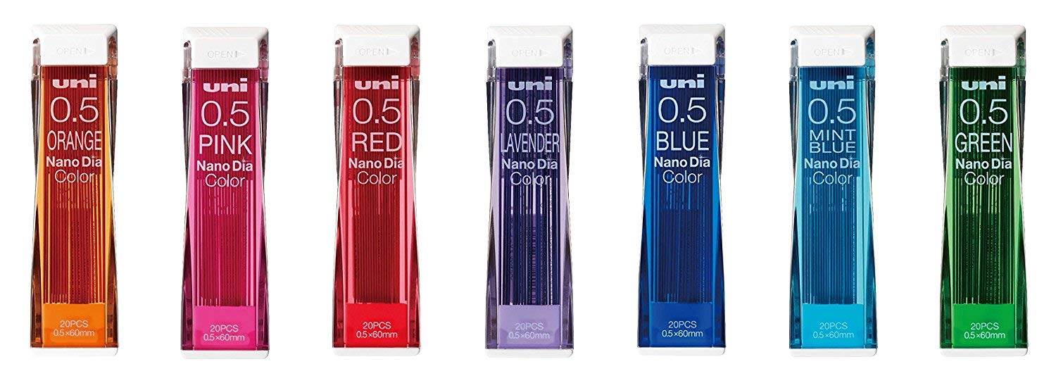 Uni NanoDia Color Mechanical Pencil Leads 0.5mm 7 Color Set, 7 Pack/total 140 Leads