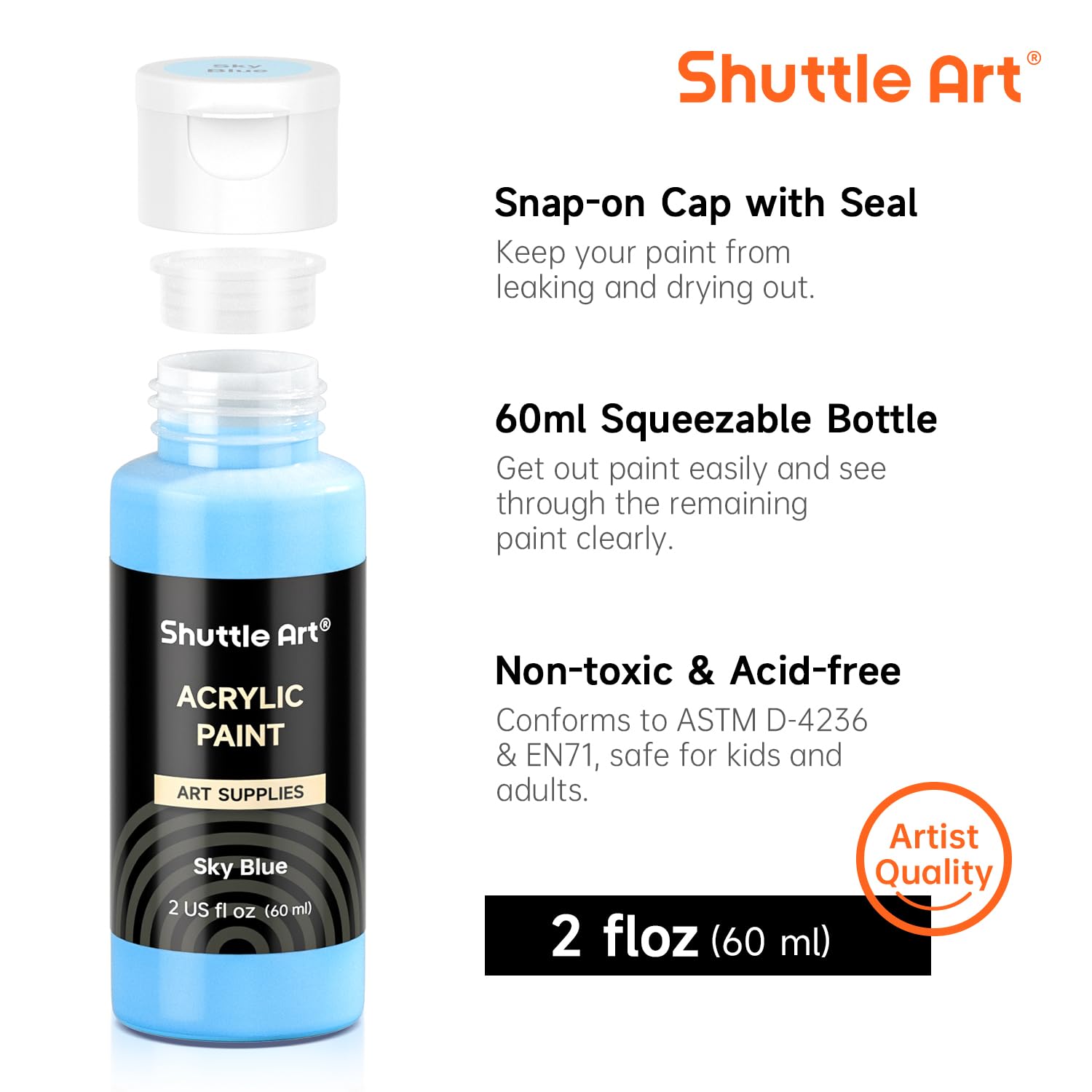 Shuttle Art Acrylic Paint Set, 36 Colors Acrylic Paint (2oz/Bottle) with Brushes & Palette, Rich Pigments Non-toxic Paint for Artists & Adults, Art Supplies for Canvas Rock Ceramic Wood Painting
