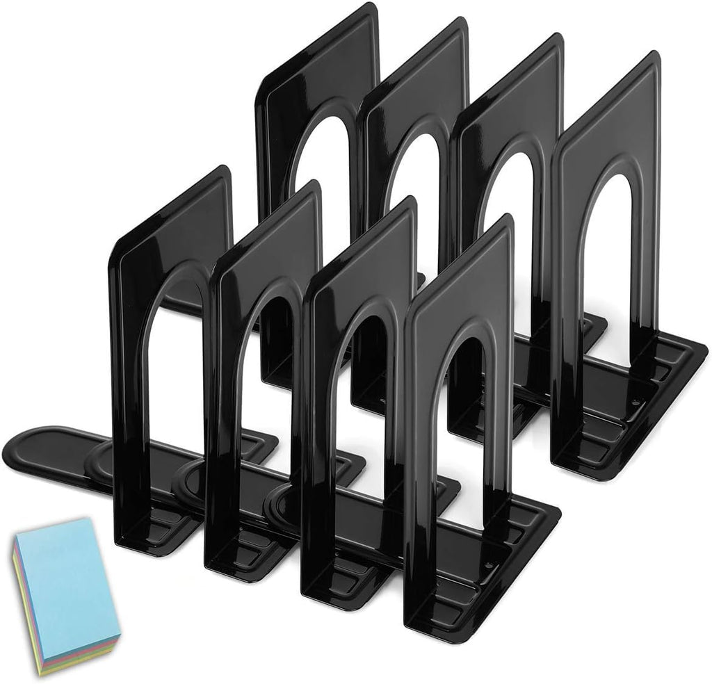 Qualsen Book Ends for Shelves Bookends Heavy Duty Metal Bookends Book Organizer Anti Slip Bookend Book Holders Stand 6.7 x 4.9 x 5.8inch, Black, 4 Pairs
