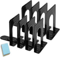 Qualsen Book Ends for Shelves Bookends Heavy Duty Metal Bookends Book Organizer Anti Slip Bookend Book Holders Stand 6.7 x 4.9 x 5.8inch, Black, 4 Pairs