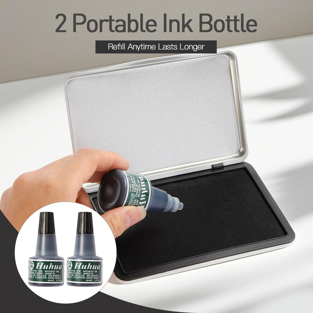 Melispapa Large Black Stamp Ink Pad Set - 1 Black Stamp Pad & 2 Ink-Refills (2 oz, Black), 6.2" x 3.9" Large Black Ink Pad for Rubber Stamps, Non-Toxic, Washable, Waterproof & Permanent Felt Pad