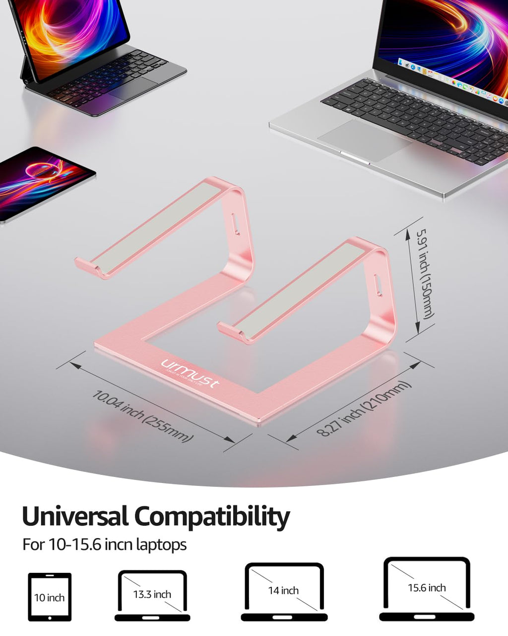 Urmust Laptop Stand for Desk Aluminum Computer Stand Riser Holder for Laptop Compatible with MacBook Air Pro, Dell, HP, Lenovo Samsung, Alienware All Laptops 11-15.6"(Rose Gold)