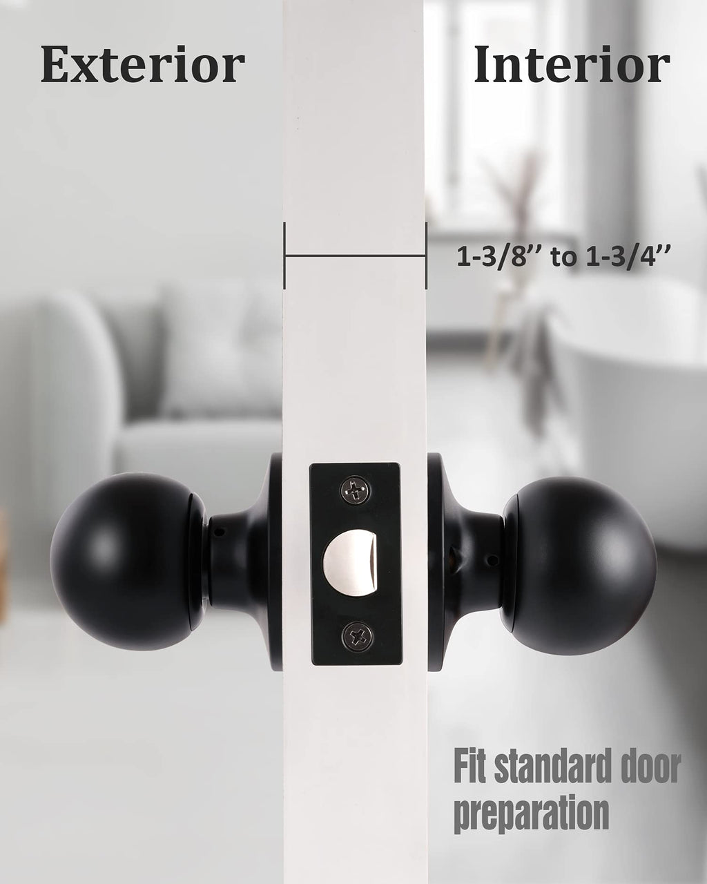 Matte Black Passage Keyless Door Knobs for Closet/Hall/Conference Room, Round Ball Interior Door Locks by Lanwandeng