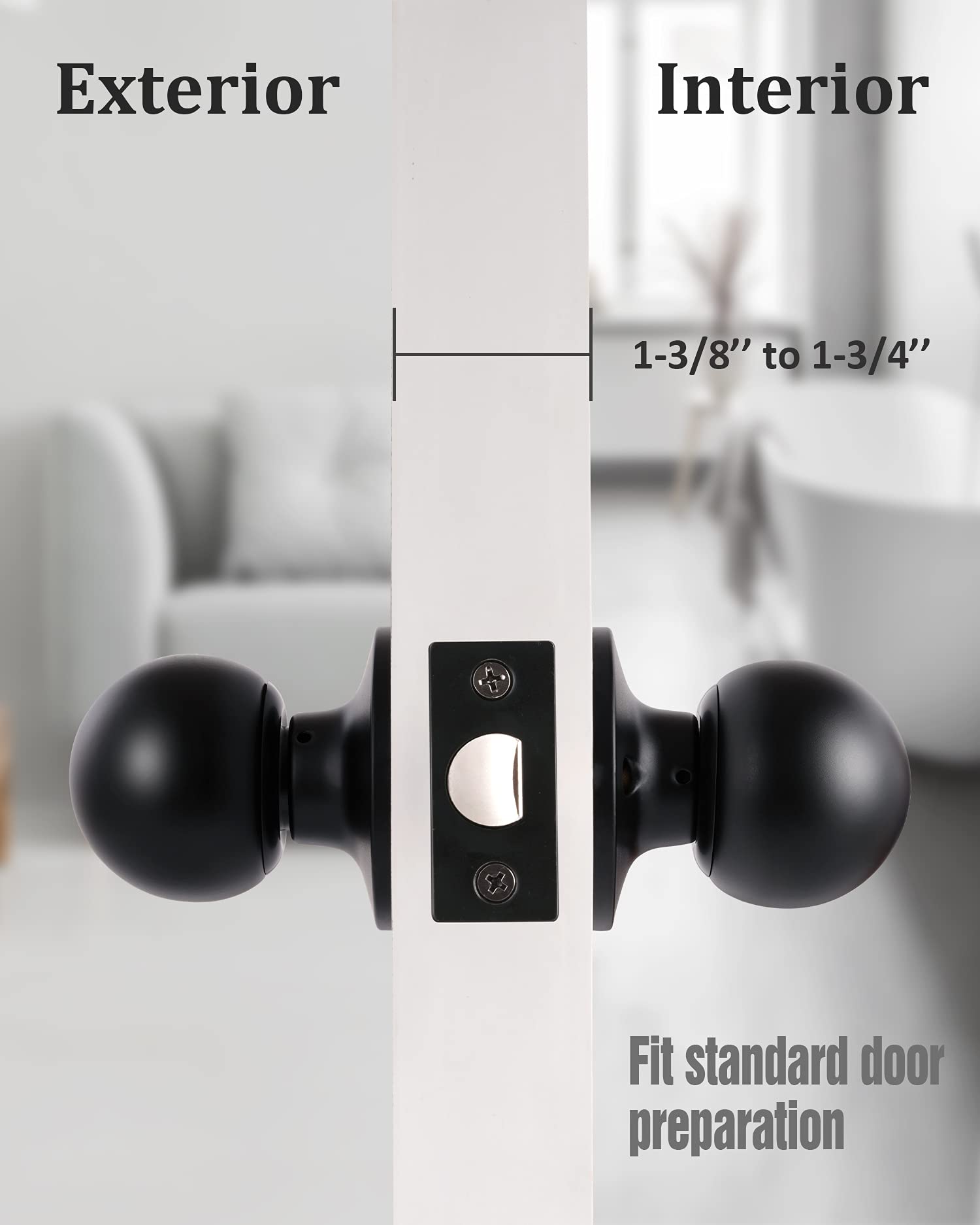 Matte Black Passage Keyless Door Knobs for Closet/Hall/Conference Room, Round Ball Interior Door Locks by Lanwandeng