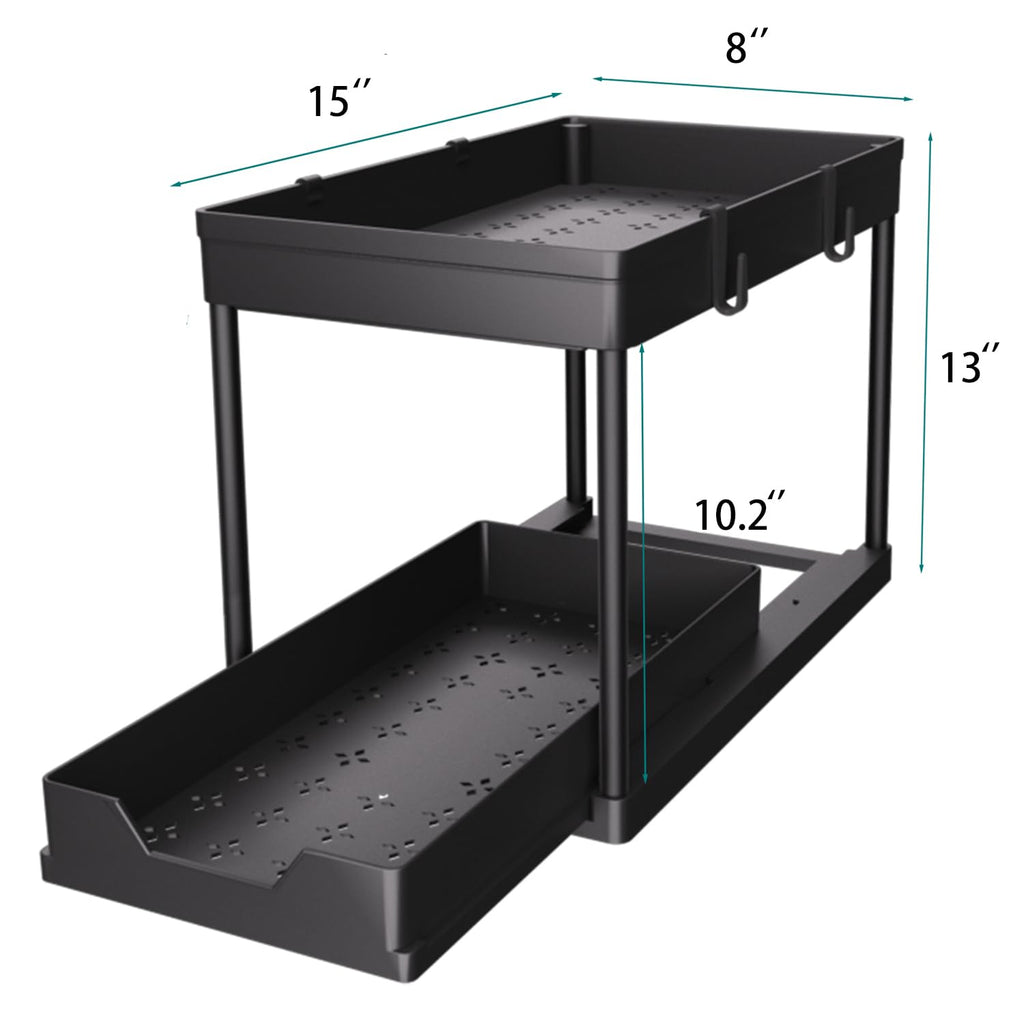 DEKAVA Under Sink Organizer 2 Pack, Bathroom Organizers, 2 Tier Sliding Cabinet Basket Organizer Drawer, Multi-Purpose Bath Collection Baskets for Bathroom (Black)