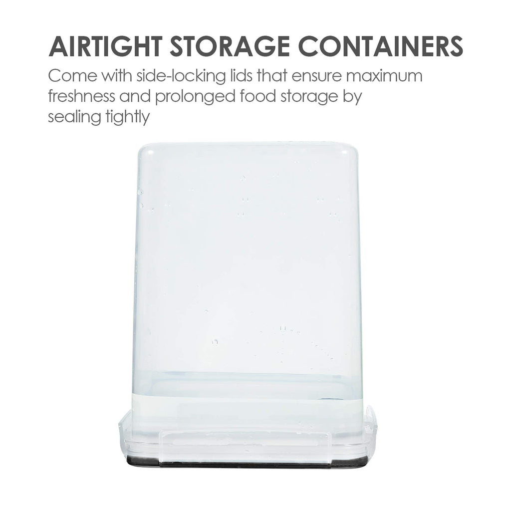 Vtopmart 4 Pcs Large Pantry Food Storage Containers 5.2L, 176oz, Plastic Airtight Kitchen Organizers and Storage for Flour, Cereal, and Pasta with 4 Measuring Cups and 24 Labels, Black