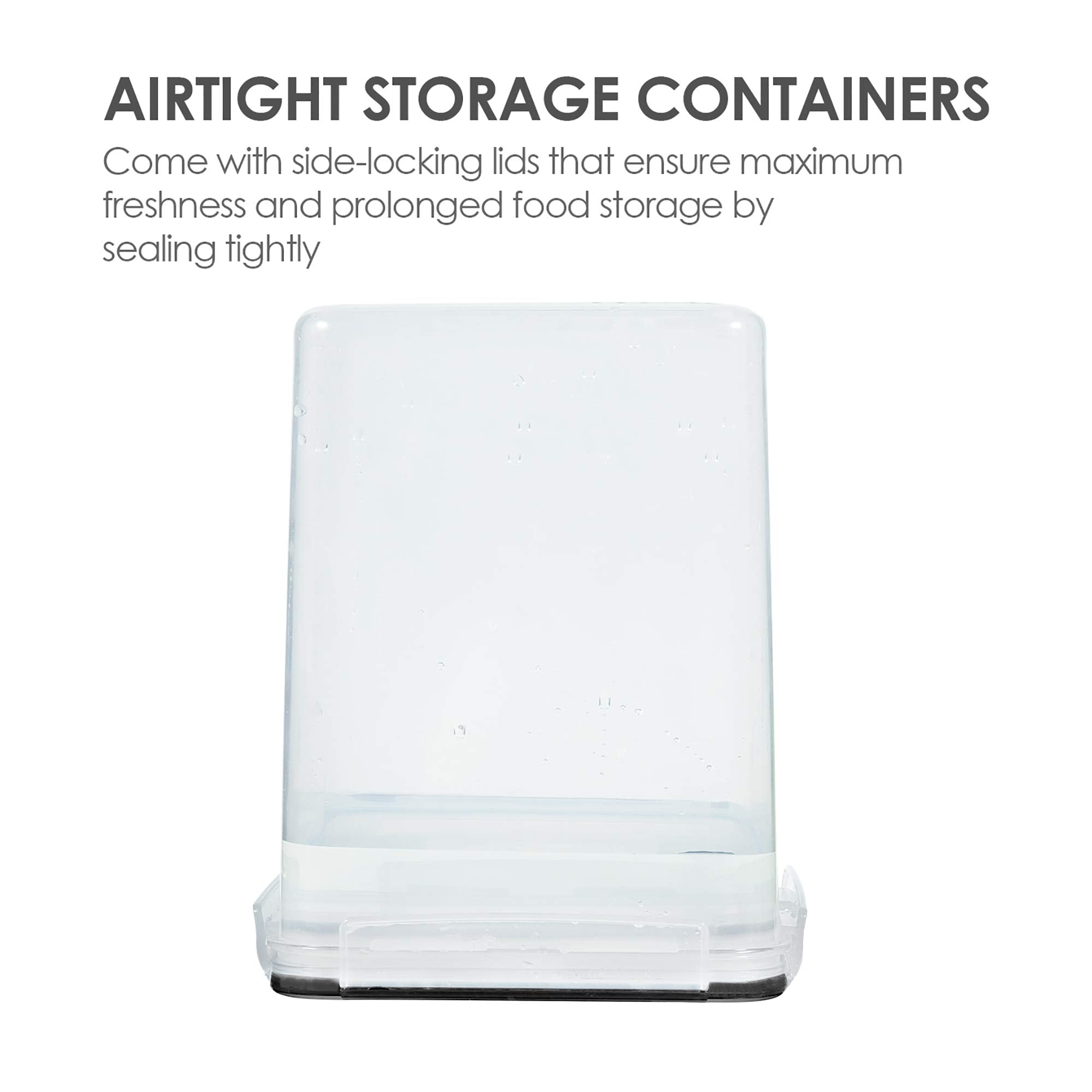 Vtopmart 4 Pcs Large Pantry Food Storage Containers 5.2L, 176oz, Plastic Airtight Kitchen Organizers and Storage for Flour, Cereal, and Pasta with 4 Measuring Cups and 24 Labels, Black
