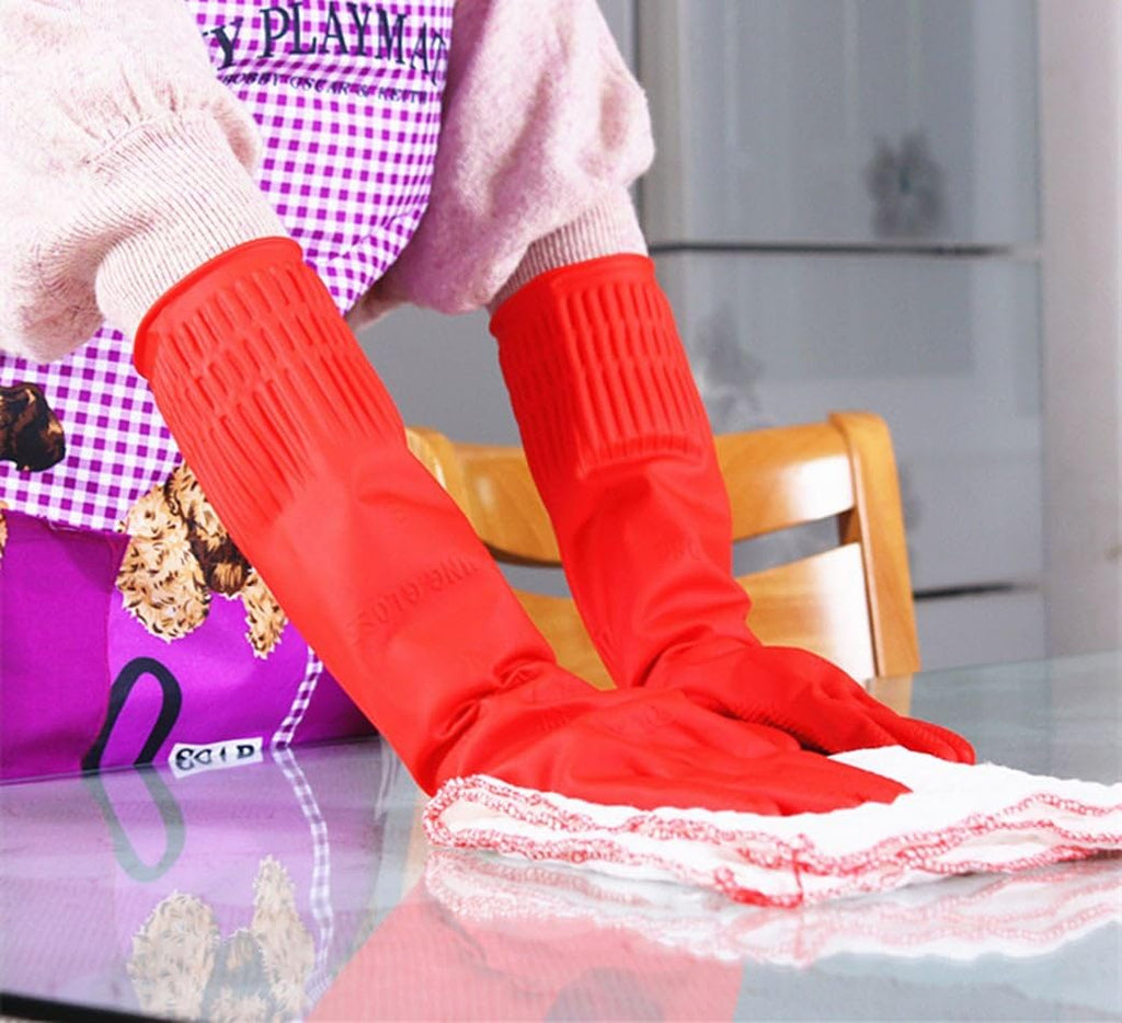 YSLON Rubber Cleaning Gloves Kitchen Dishwashing Glove 2-Pairs And Cleaning Cloth 2-Pack,Waterproof Reuseable.(Medium)