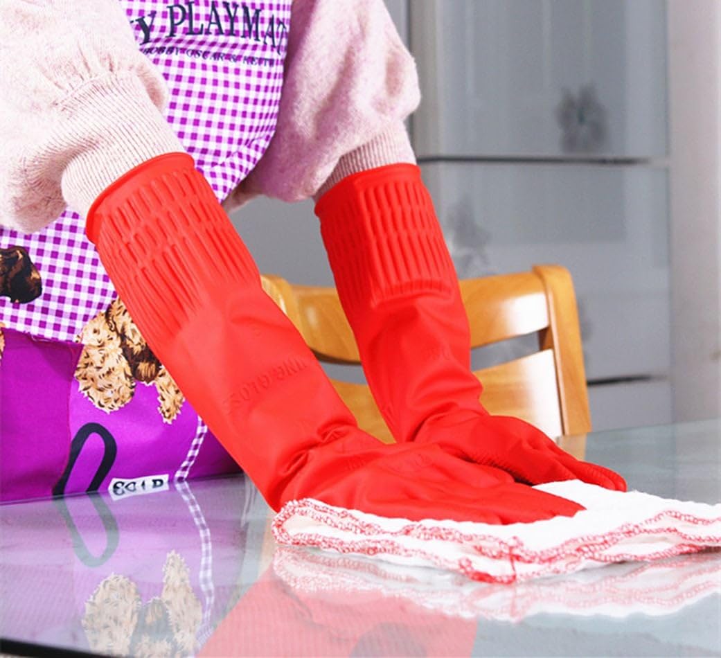 YSLON Rubber Cleaning Gloves Kitchen Dishwashing Glove 2-Pairs And Cleaning Cloth 2-Pack,Waterproof Reuseable.(Medium)