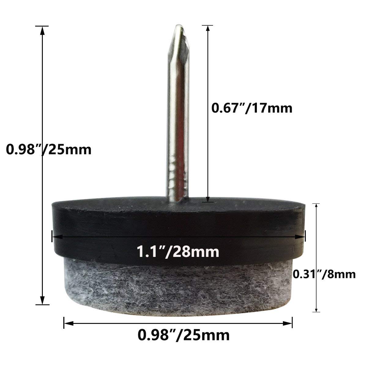 40pcs Round Heavy Duty Nail-on Anti-Sliding Felt Pad for Furniture Chair Table Leg Feet Floor Protectors (Black 28mm)
