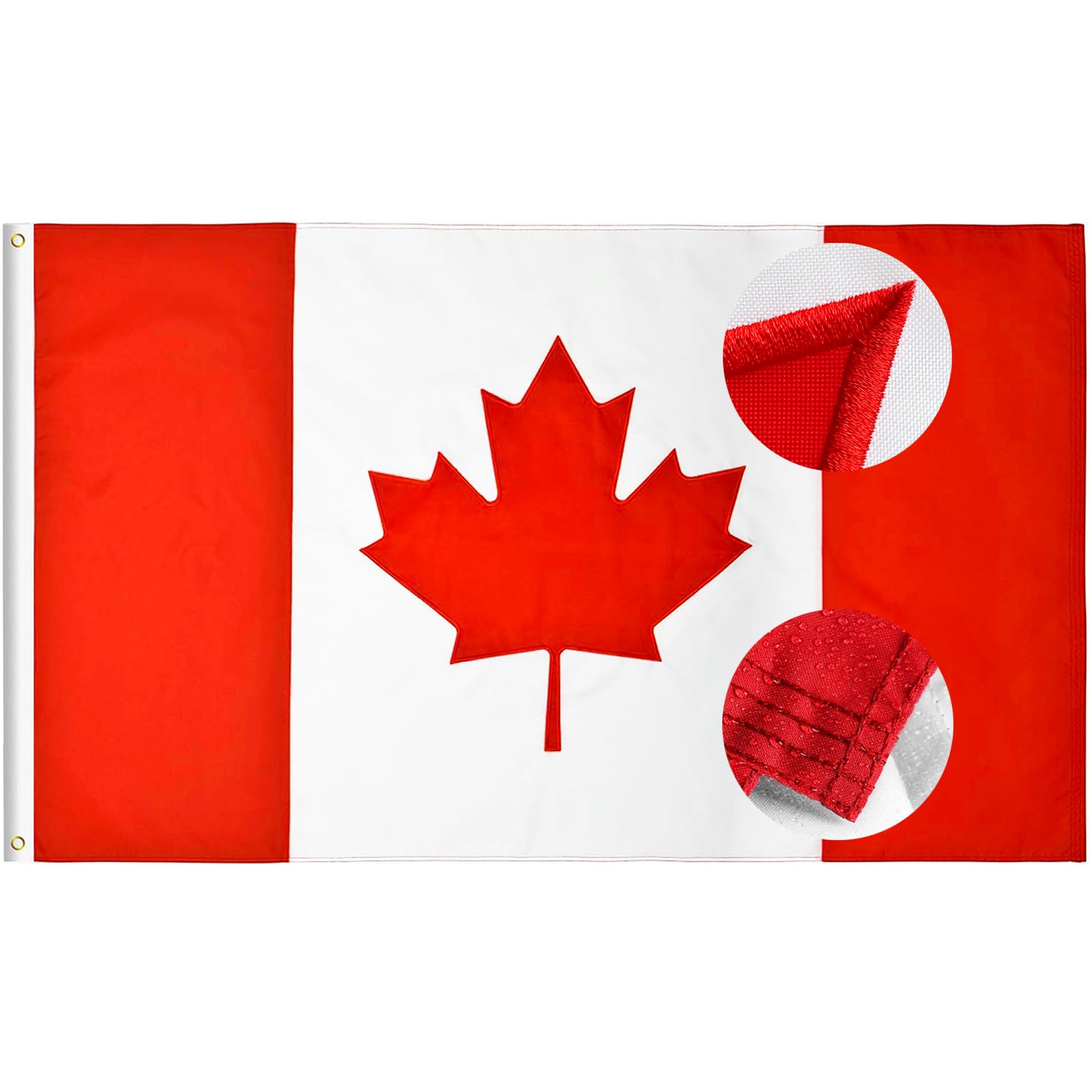 27x54 Inch Canada Flag Heavy Duty 210D Nylon Canadian Flags Outdoor Durable Embroidered Maple Leaf 4 Stitched Fly Ends UV Fade Resistant Official Size Canadian Flag Home Garden Yard Decorations
