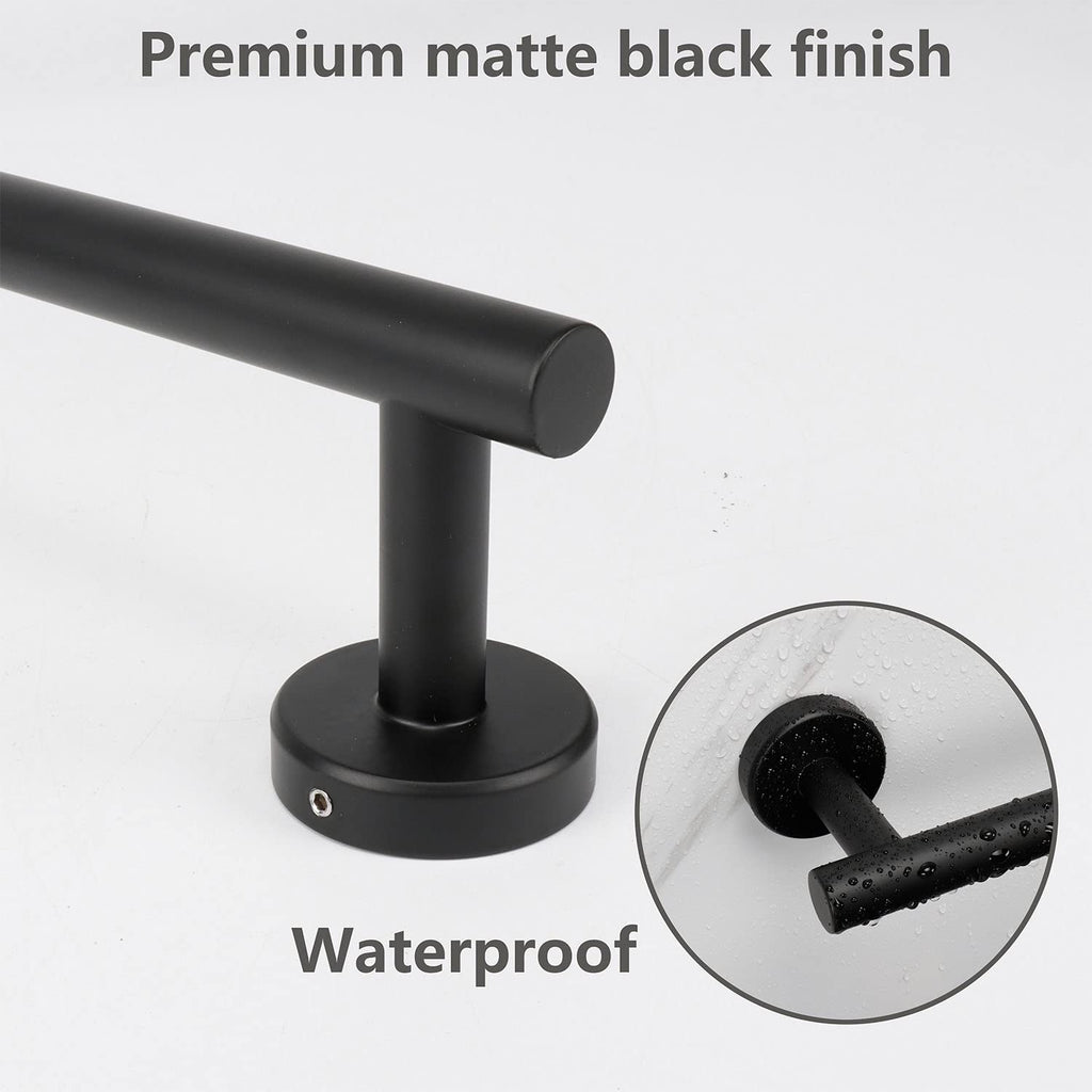 TocTen Bath Towel Bar - Thicken SUS304 Stainless Steel Bathroom Towel Holder, Towel Rod for Bathroom Heavy Duty Wall Mounted Towel Rack Hanger (16IN, Black)