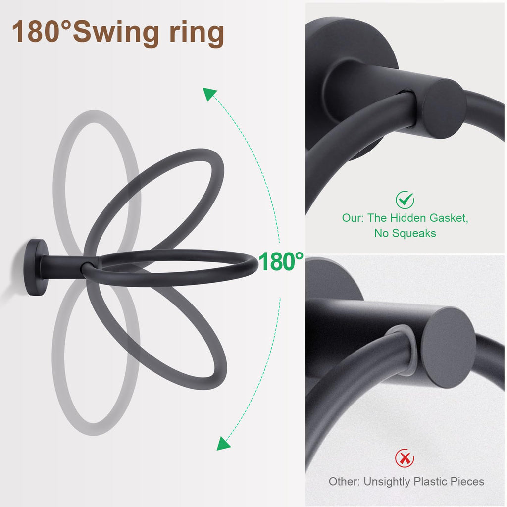 Ntipox Matte Black Double Post Pivoting Toilet Paper Holder Set, Stainless Steel Towel Ring,Toilet Paper Roll Holder,Bathroom Hardware Accessories Set Black