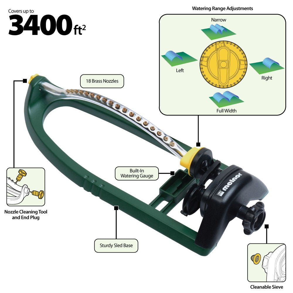 Melnor 65048-AMZ Oscillating Sprinkler with Brass Nozzles and QuickConnect Product Adapter Set, 3,400 sq. ft, Amazon Bundle
