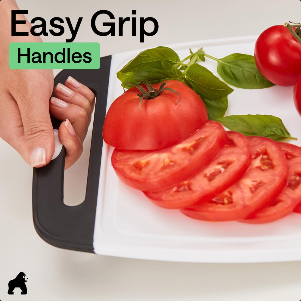 GORILLA GRIP Durable Cutting Board Set of 3, Multiple Sizes, Reversible and Oversized, Easy Grip Handle, Juice Grooves, Dishwasher Safe, Large Kitchen Chopping Boards, Meat, Veggies, Black