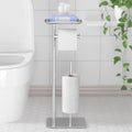Toilet Paper Holder Stand with Top Storage Shelf, Silver Toilet Paper Roll Holder Free Standing, Floor Standing Toilet Roll Dispenser Storages 4 Reserve Rolls, CAA75CH046