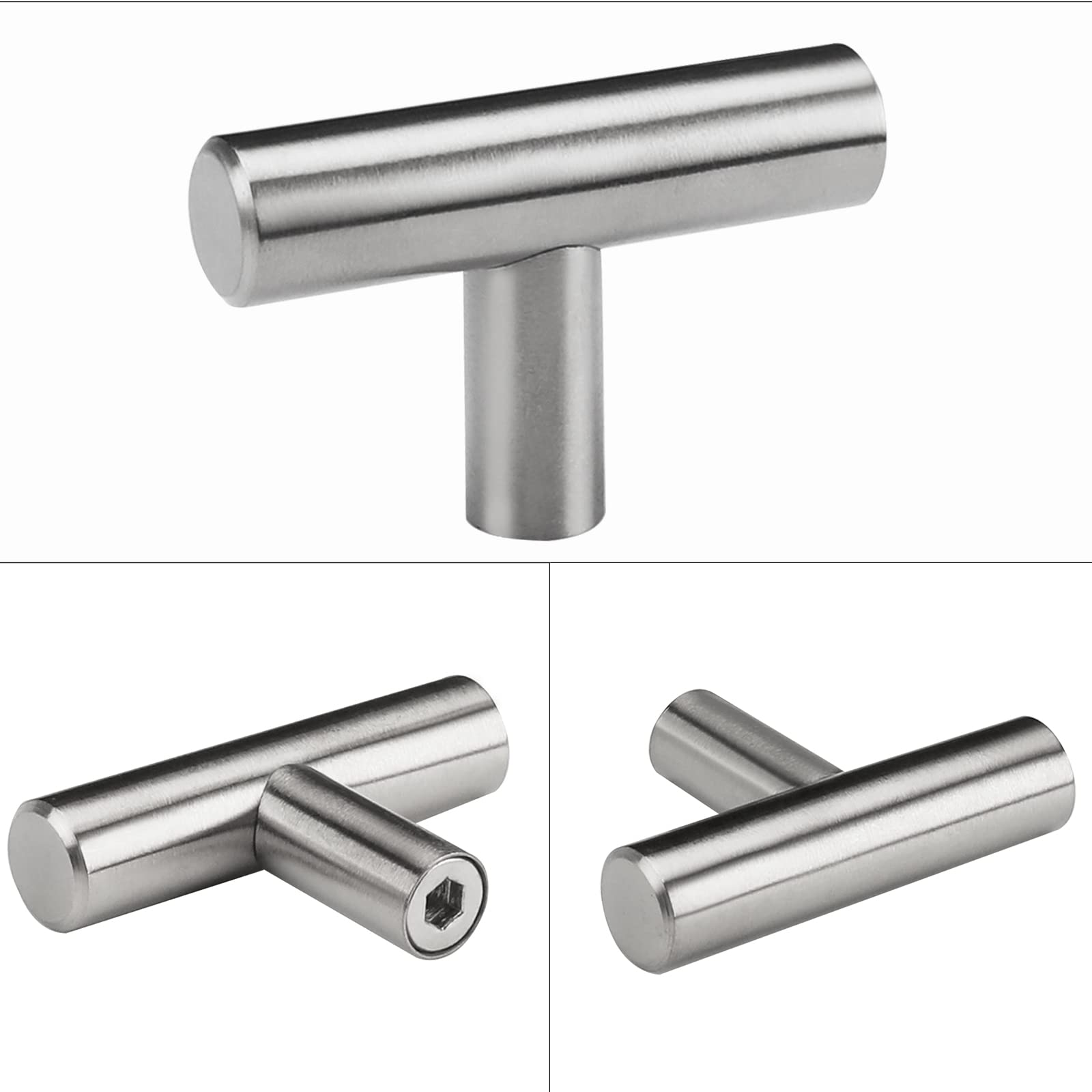 homdiy Cabinet Knobs Brushed Nickel Drawer Knobs Cabinet Door Knobs Single Hole T Knobs for Kitchen Cabinets 20 Pack