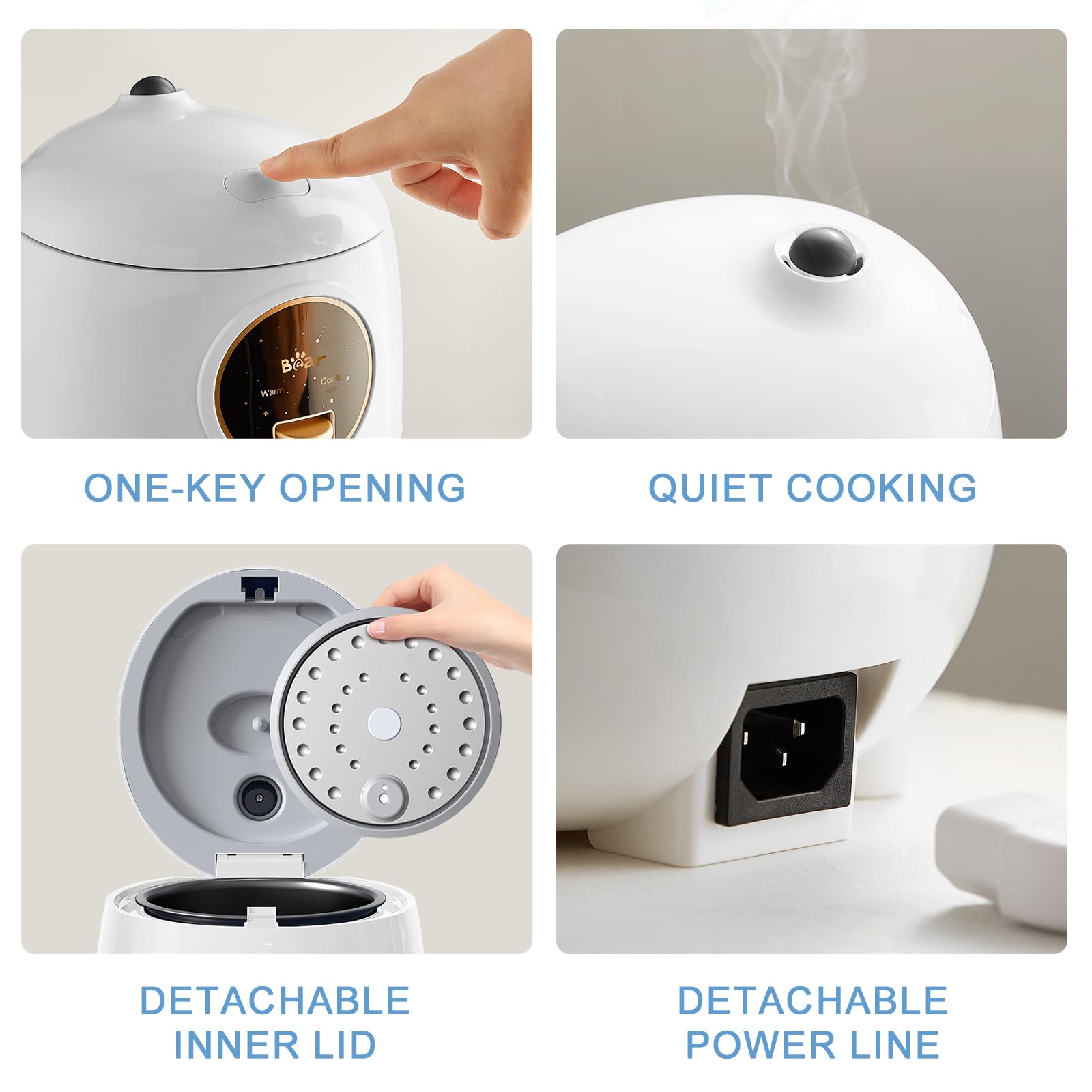 Rice Cooker 2-Cups Uncooked, 1.2L Small Rice Cooker with Non-stick Coating, BPA Free, Portable Mini Rice Cooker, One Button to Cook and Keep Warm Function, White
